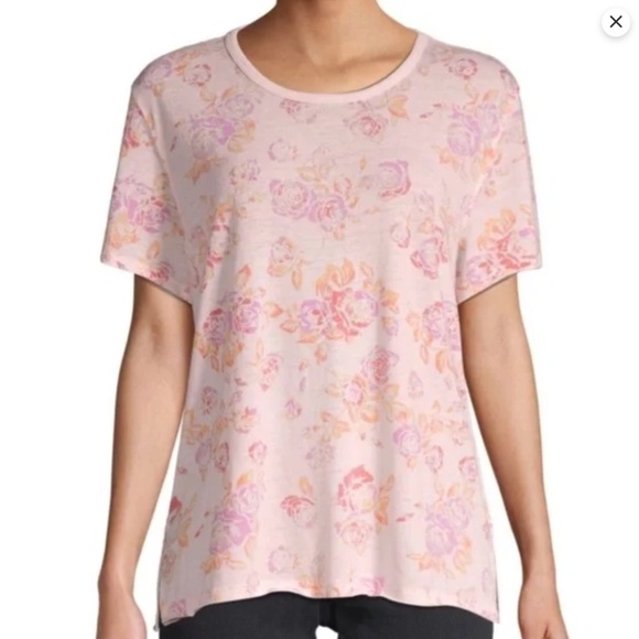 • New • Free People Floral-Print Tie Dye Cotton-Blend Tee Size M New Pinks Peach - Picture 2 of 10